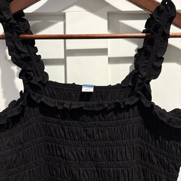 Old Navy CropTop Petite M Black Milkmaid Babydoll Ruffled Smocking Square Neck - Picture 4 of 11